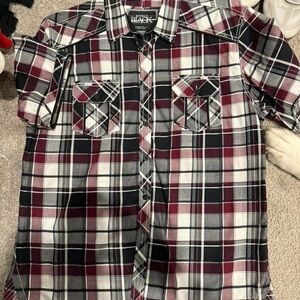 BKE Men's Plaid Dress Shirt - Red, Black, White